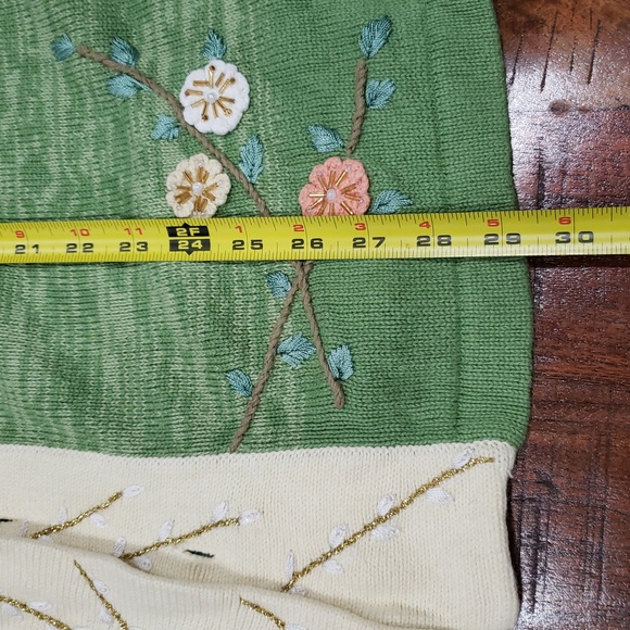 Storybook Knits Green and Cream Floral Cardigan - Picture 7 of 8